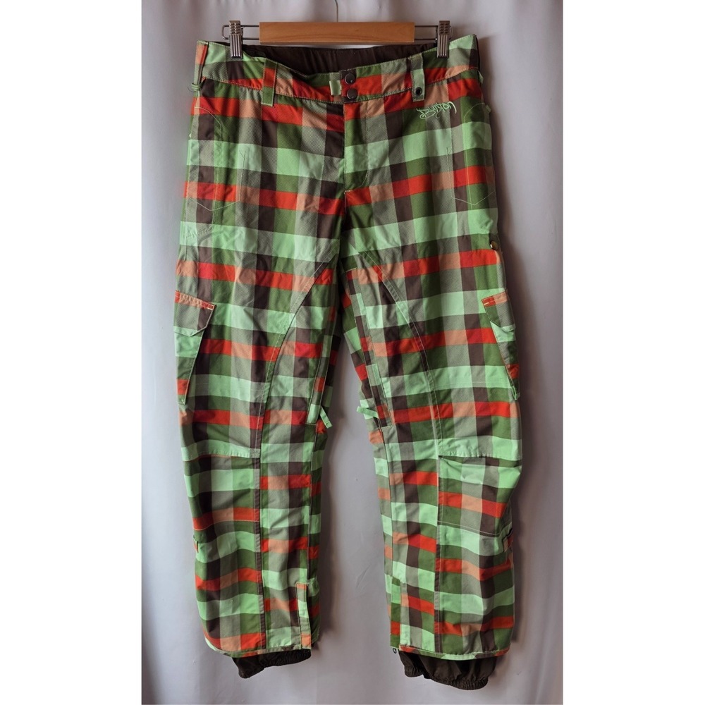 Burton Stow Cargo Snowboard Ski Snow Pant Green Brown Plaid Women's M